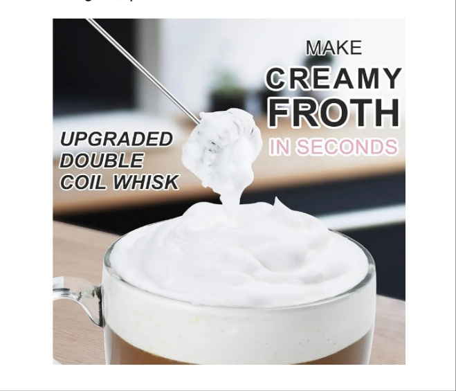 Double Whisk Frother, Handheld Electric Blender stick, Drink Mixer with Food Grade Stainless Steel Stirrer, Battery Operated Foam Maker for Coffee, Cappuccino, Frappe, Matcha, Hot Chocolate Latte