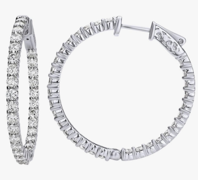 14K Natural Diamond Inside-Out Hoop Earrings In 14K Solid Gold