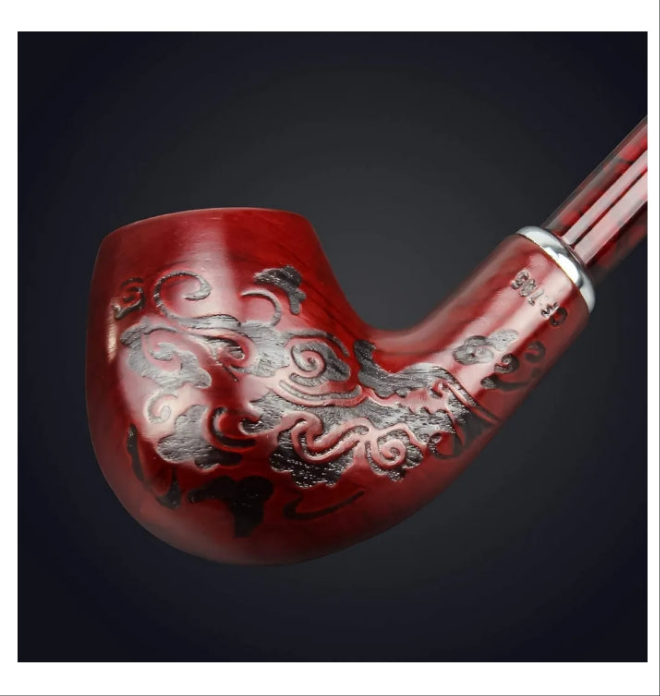 13" Long Churchwarden Tobacco Pipe Wooden Long Stem Smoking Pipe with Gift Box, Pattern Random