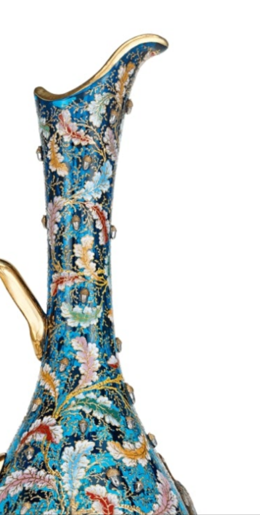Moser Blue Glass and Enamel Parrot Ewer