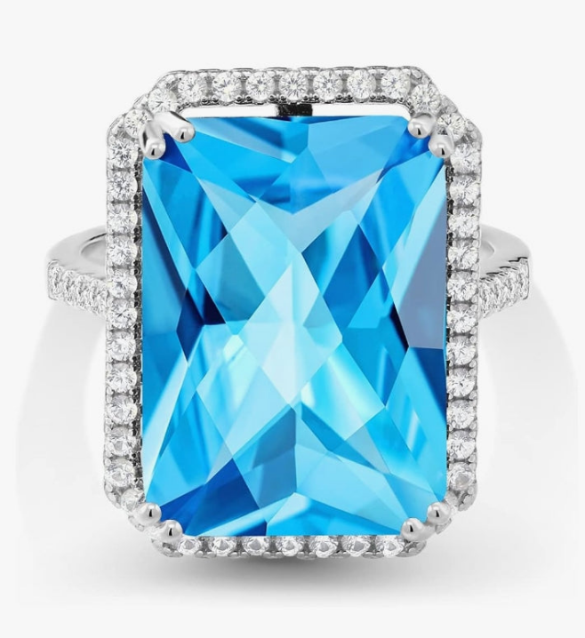 925 Sterling Silver Gemstone Birthstone Engagement Ring | Emerald Cut 18X13MM | Wedding Anniversary Promise Ring For Women |