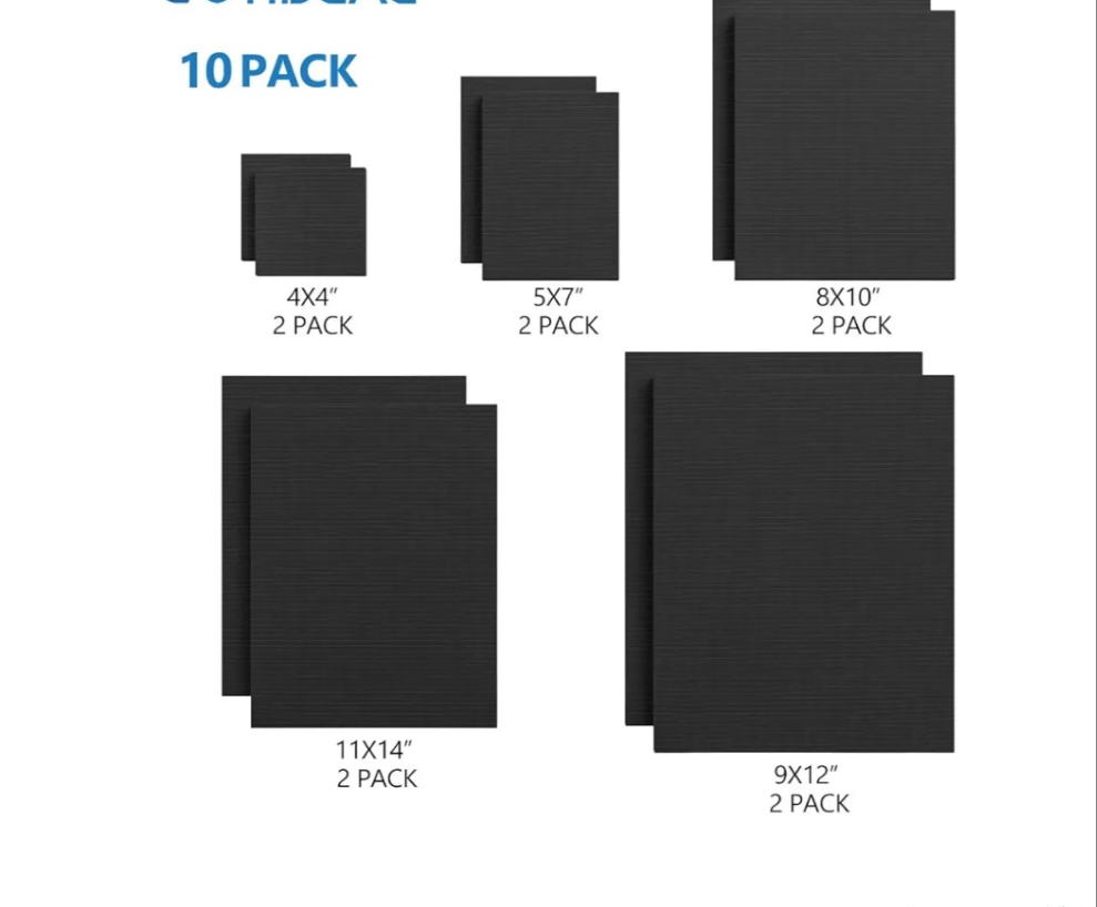 10Pcs Black Stretched Canvases for Painting, Multi Pack 4x4", 5x7", 8x10",9x12", 11x14" Set of 10, Primed 100% Cotton Artist Blank Canvas Boards for Painting, Acrylic Pouring, Oil Paint Art