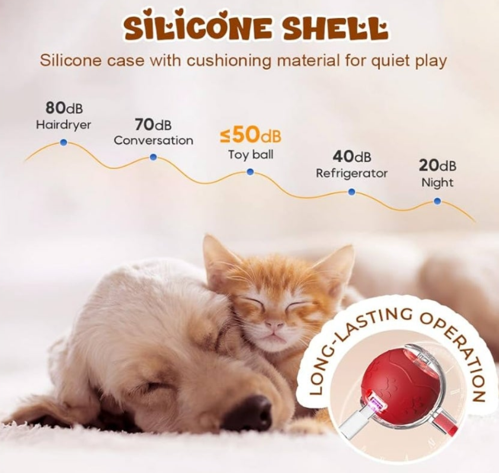 Chase Pet Toy Ball, 2025 Upgraded 360° Automatic Rolling Cat Ball Toy with Rope, Self-Entertainment Interactive Pet Toy Balls for Cats,Dogs (Red)