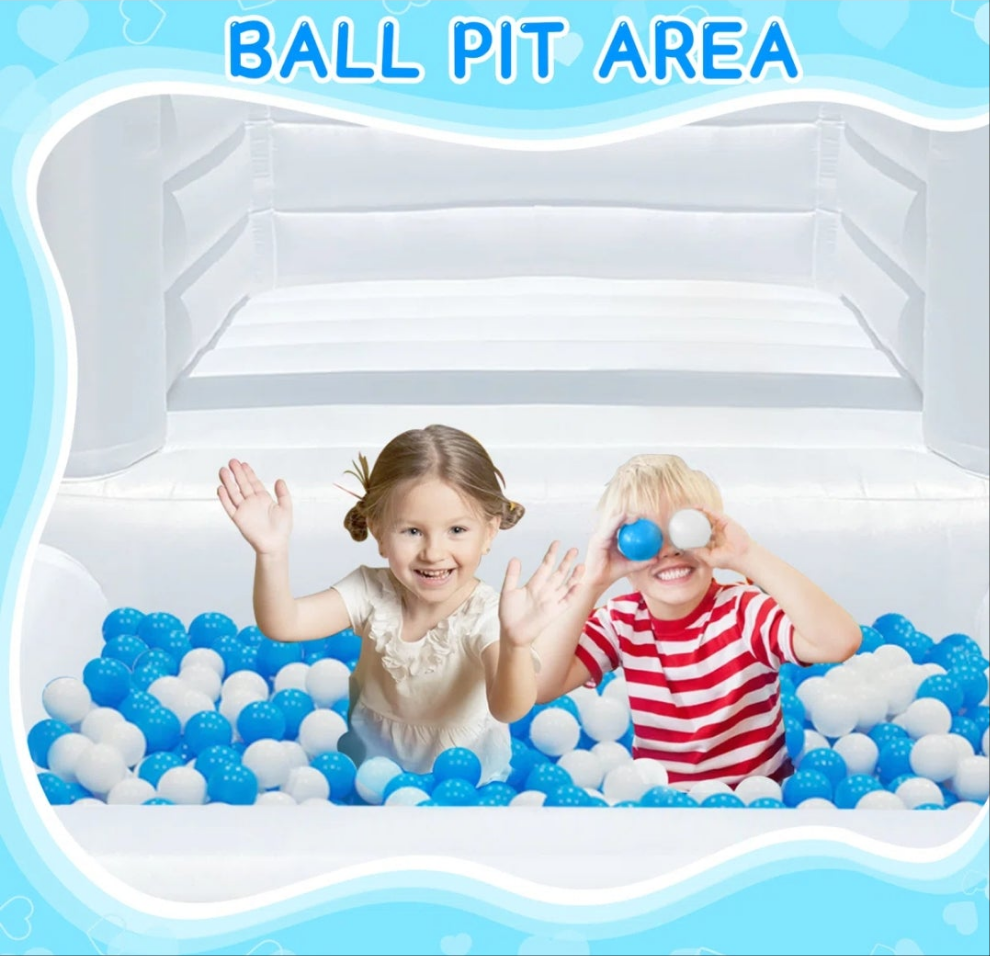 White Bounce House With Ball Pit & Air Blower For Kids Party