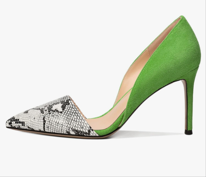 Women Stiletto Heels Snakeskin Slip On Pointed Toe Pumps Closed Toe High Heel Dress Shoes for Wedding Party Office