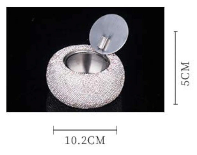 Rhinestone Ashtray with Lid, Flip Top Stainless Steel Tabletop Ashtray for Smokers, Desktop Smoking Ash Holder for Home & Office Decoration (Silver)