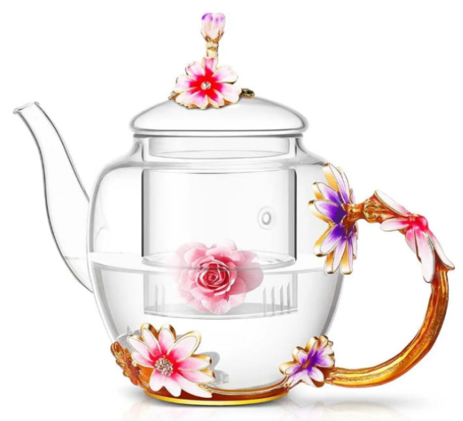 Glass Flower Teapot With Removable Loose Tea Leaf Infuser Tea Maker,Gifts For Women,Mom,Mothers Day,Christmas,Birthday,Valentines Day 35oz