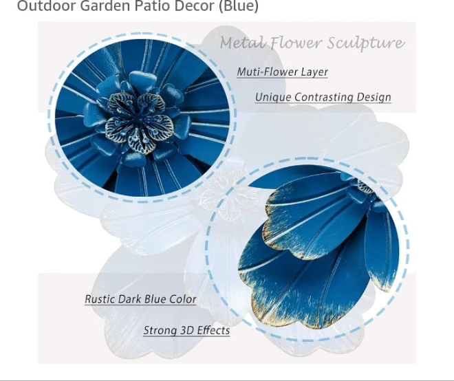 Metal Flower Wall Sculpture, Rustic Modern Floral Artwork, Distressed 3D Layered Iron Flower Wall Hanging Accent for Indoor/Outdoor, Kitchen,Living Room Office Garden Decor