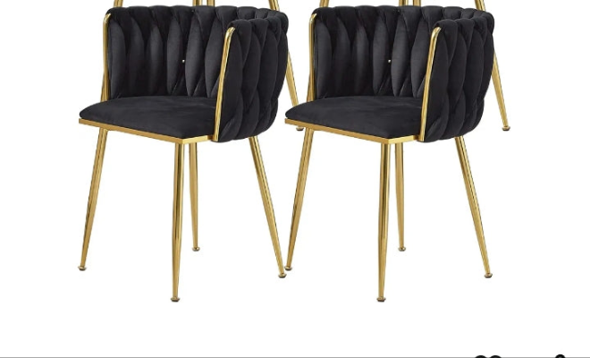 Velvet Dining Chairs Set of 2 Modern with Golden Metal Legs, Woven Upholstered for Dining Room, Kitchen, Vanity, Living Room