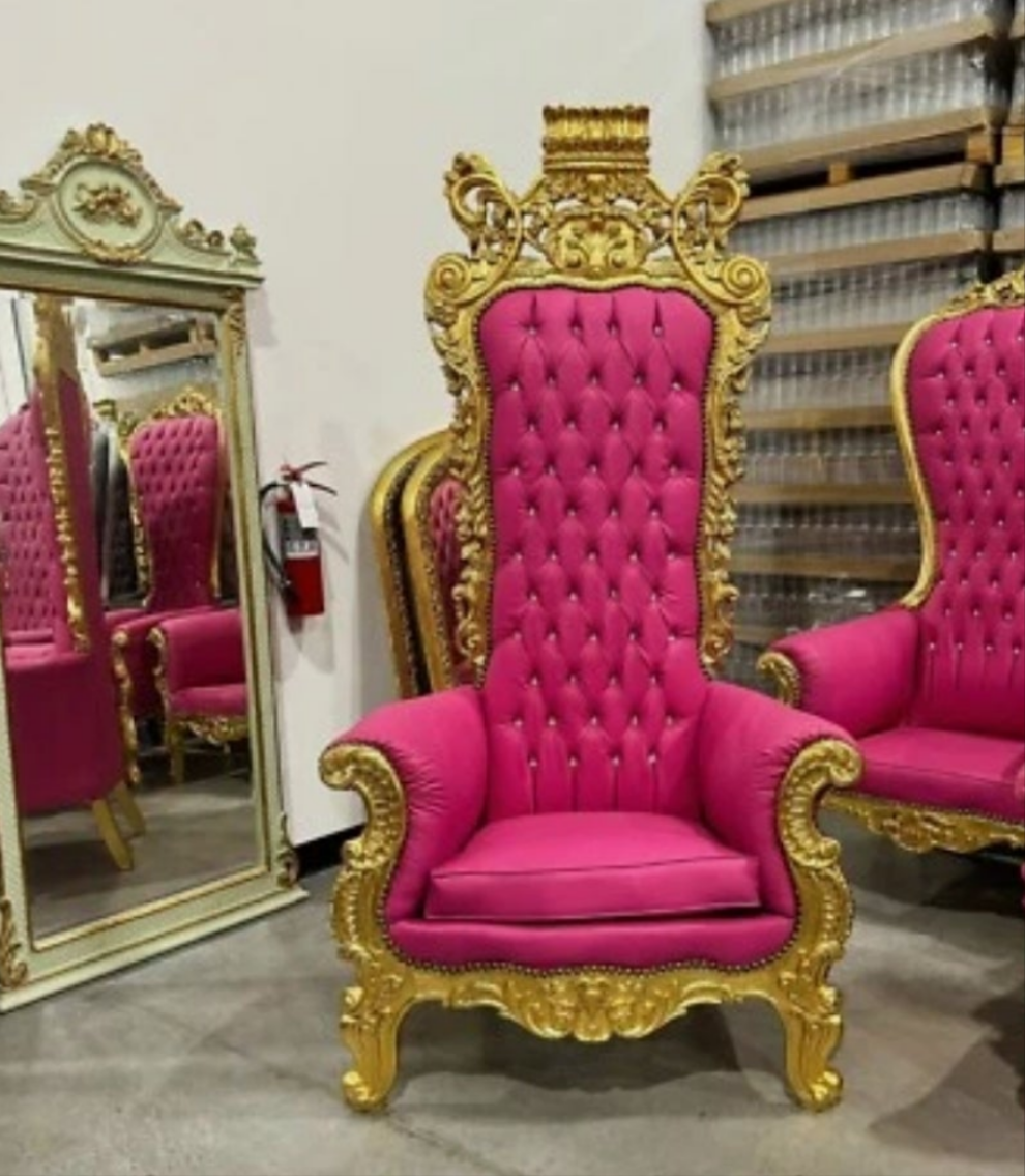 Pink Throne Chair 77"H Pink Leather Chair * French Style