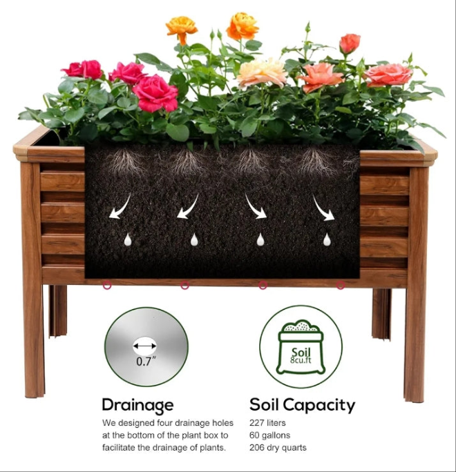 Raised Garden Bed Aluminum Elevated Planter Box with Legs, Gardening Flower Pots for Herbs, Vegetables, Outdoor Backyard, Patio, Balcony 48" LX24 WX32 H (Wood-Like)