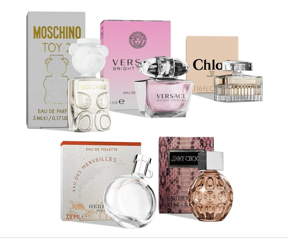Mini Perfumes for Women (Giftset Bundle of 5) – Designer Perfume Samples for Women Packed in an Elegant Gift Box – Bundle Includes Moschino, Jimmy Choo, Chloé, Hermes & Versace