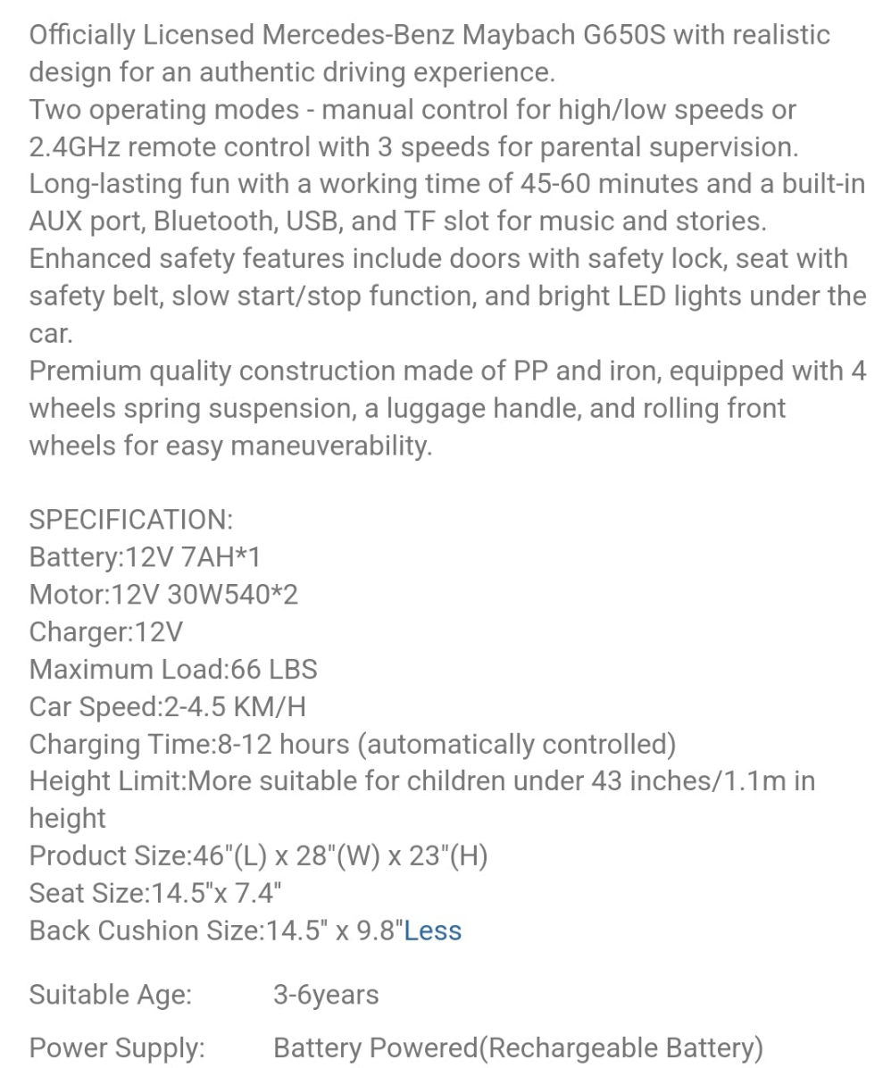 Ride On Car For Kids, 12V7AH Kids Ride On Truck With 2.4Ghz Remote Control, 3 Speeds, Bluetooth,Music,LED Lights, Spring Suspension