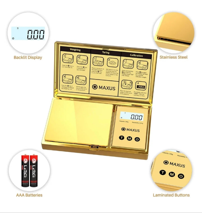 Digital Gram Scale with 200g x 0.01g Capacity, Stylish Plated Cover and Platform for Accurate and Precise Weighing of Jewelry, Grains, and Food in Grams and Ounces
