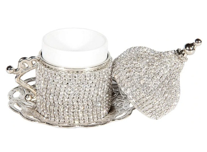 27 Pc Turkish Greek Arabic Coffee Espresso Cup Saucer Swarovski Crystal Set