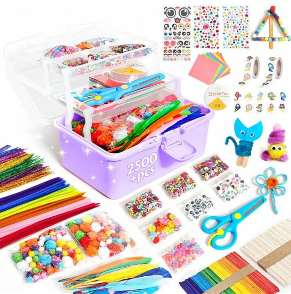 2500+PCS Arts And Crafts Supplies For Kids, DIY Craft Supplies Kit Box For Ages 6-8, Arts And Crafts Kit, Crafting Supply Set For Girls Boys Birthday Christmas Gifts