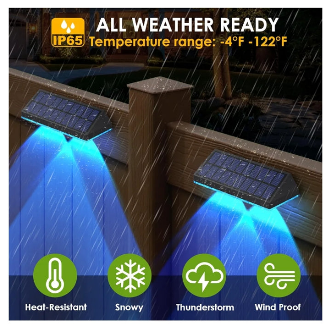 Solar Fence Lights Outdoor - 2700/4000/6000K 3 Mode, IP65 Waterproof Fence Solar Lights Outdoor, Solar Deck Lights for Outside, Backyard/Railing/Step/Patio/Deck Fence/Stair Railings and Wall (8 pack)