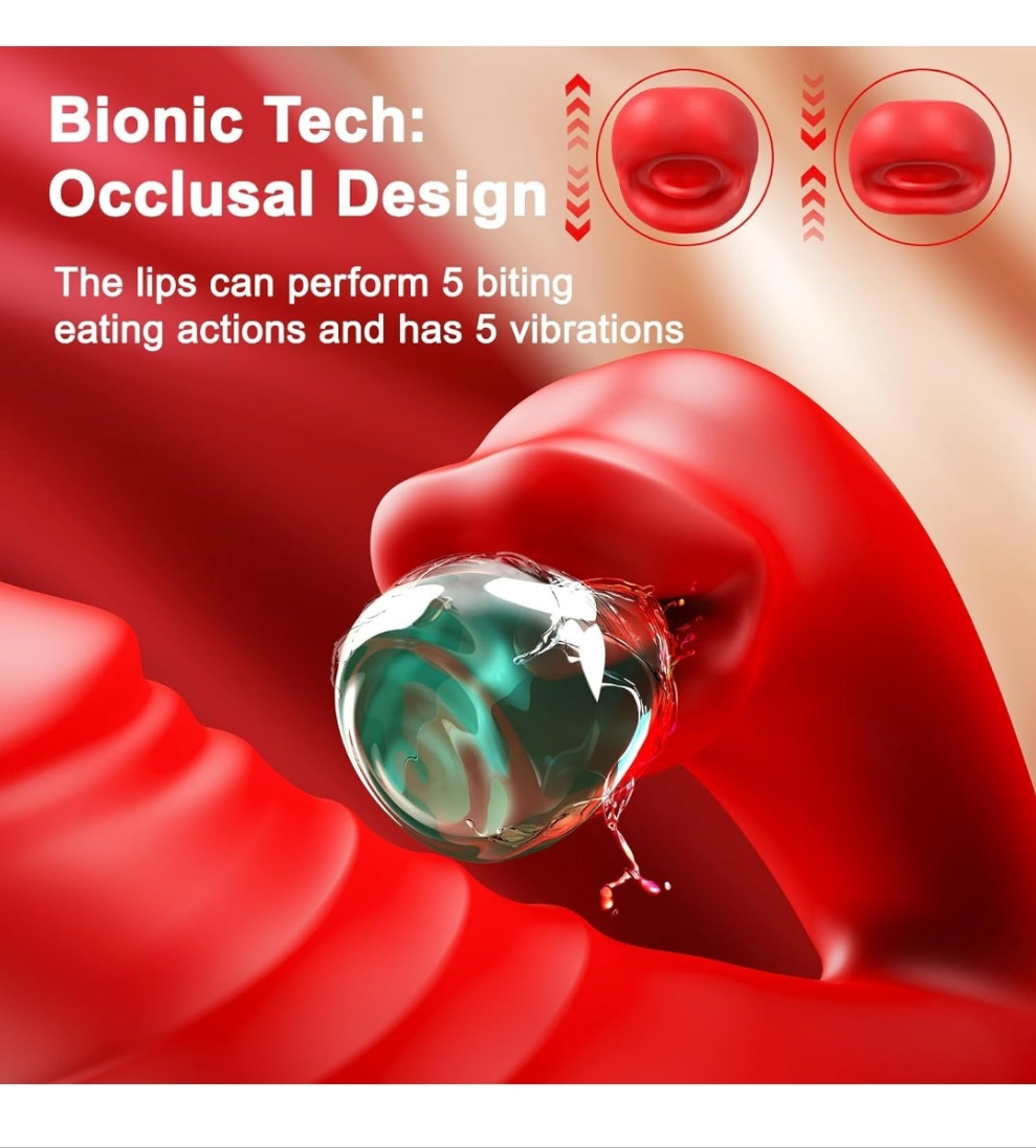 Vibrator Thrusting Dildo Adult Sex Toys, 4IN1 G Spot Vibrators Tongue Clitoral Stimulator Rose Sex Toy Dildos with 10 Vibrating 5 Thrusting & Licking Biting Modes, Nipple Anal Women Couples Sex Toys