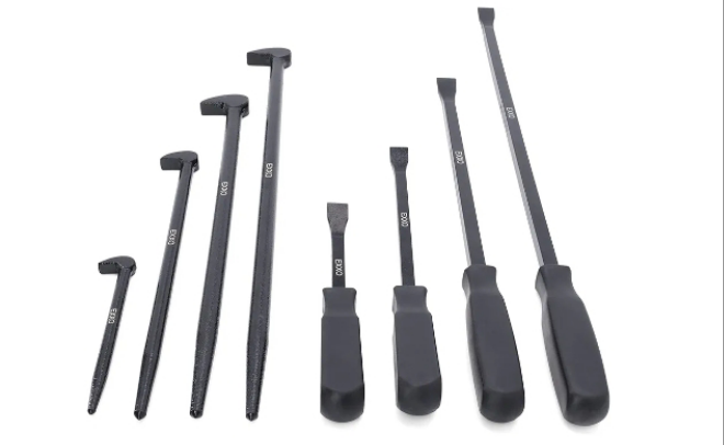 8-Piece Pry Bar Set | 8, 12, 18, 25 Inch Handle Prybars | 6, 12, 16, 20 Inch Rolling Pry Bars | For Prying, Lifting and Moving