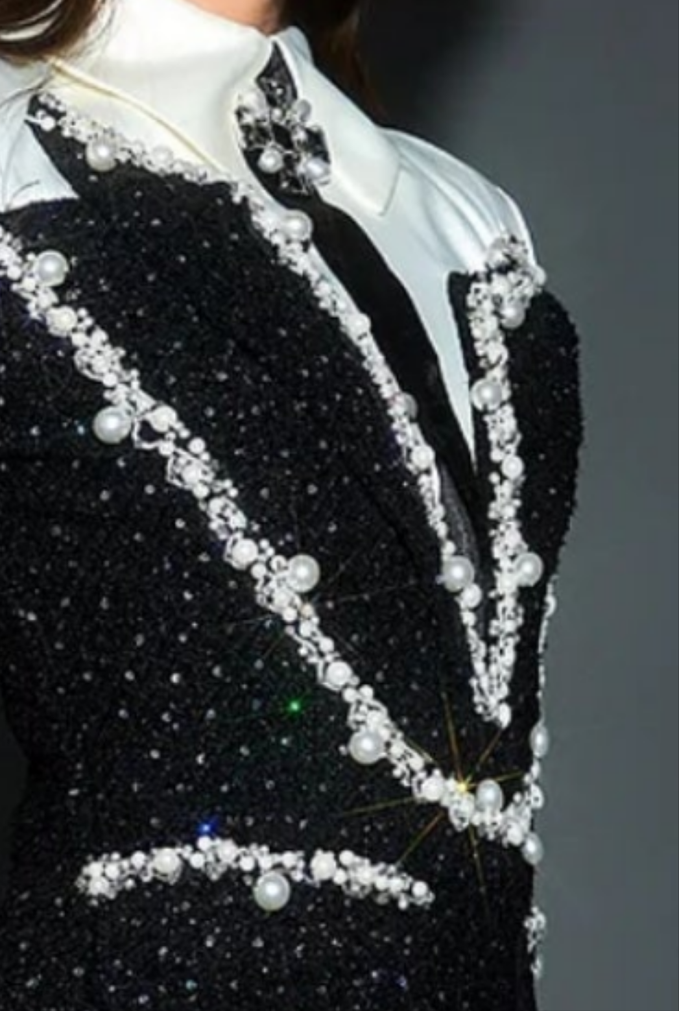 COCOMONEY Shirt Collar Sequin Pearl Decor Mini Dress-Black