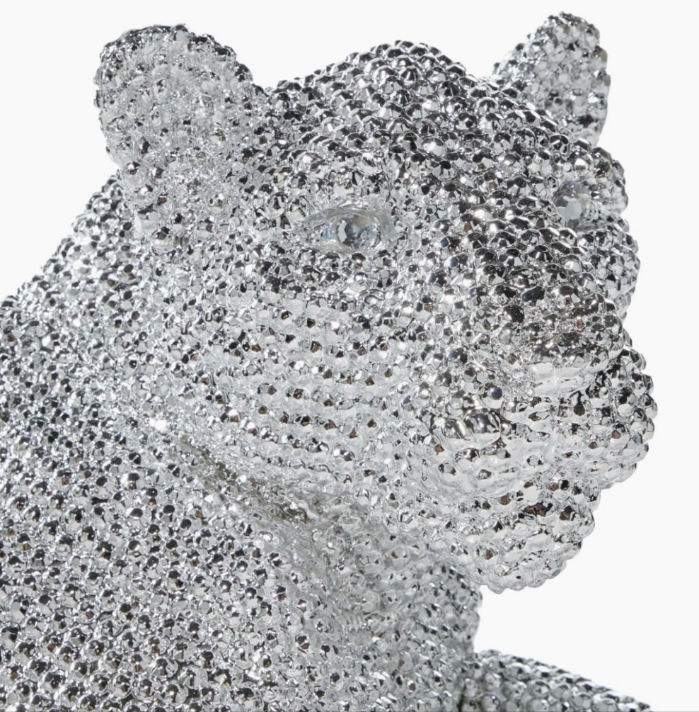 Floor Leopard Decorative Sculpture with Carved Faceted Diamond Exterior