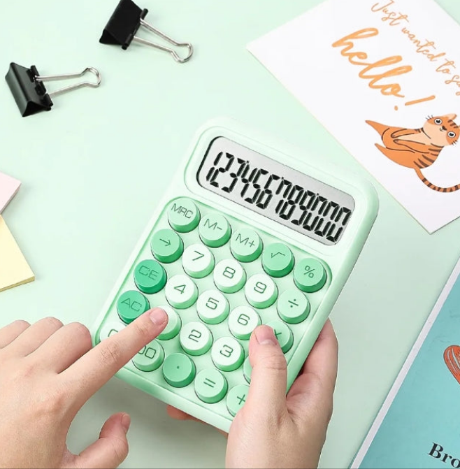Mechanical Switch Calculator, 12 Digits, Large LCD Display, Green Calculator Big Buttons, Mechanical Calculator, Calculators Desktop Calculator, Cute Calculator, Aesthetic Calculator