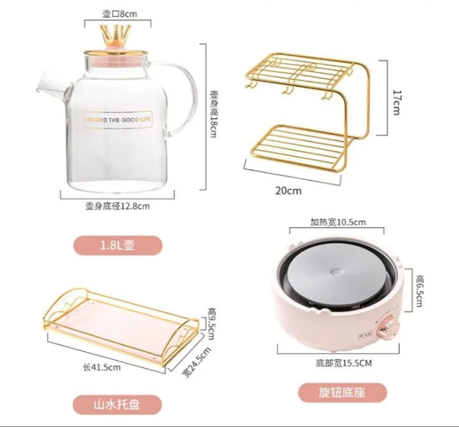 Queen tea set Mini Automatic Flower Tea Stew Electric Kettle Set (Color : Pink, Size : 1.8L