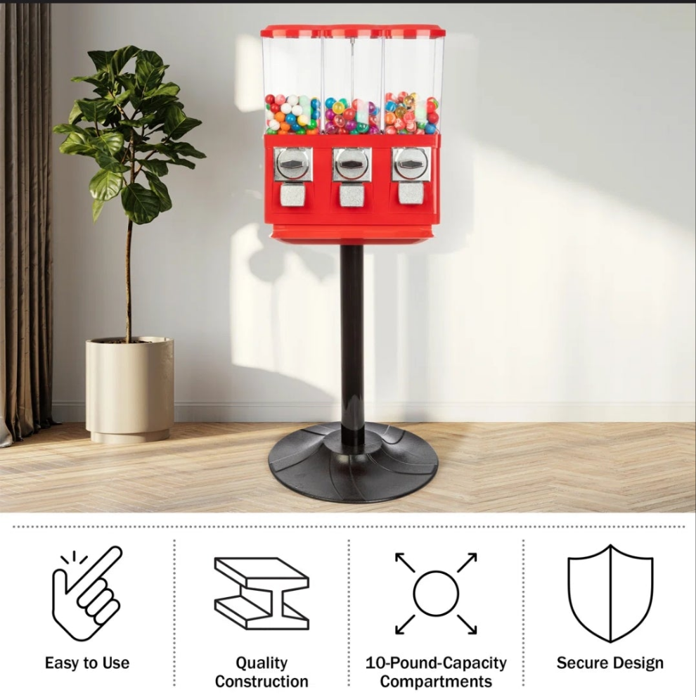 Triple Gumball Machine with Stand Red