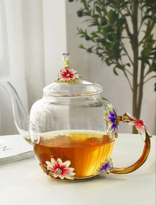Glass Flower Teapot With Removable Loose Tea Leaf Infuser Tea Maker,Gifts For Women,Mom,Mothers Day,Christmas,Birthday,Valentines Day 35oz