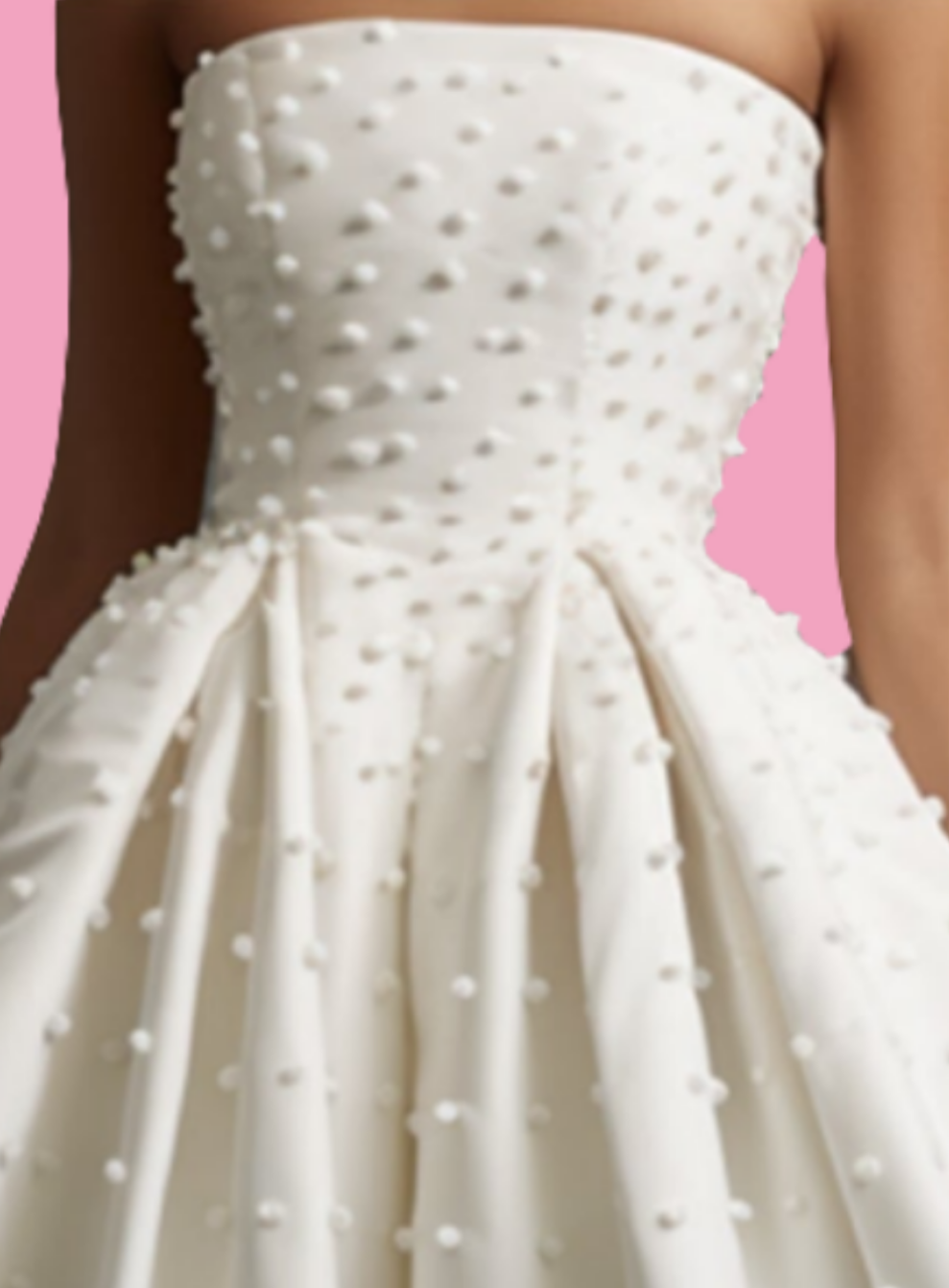 Wedding Strapless Bubble Beaded Tunic Midi Dress-White