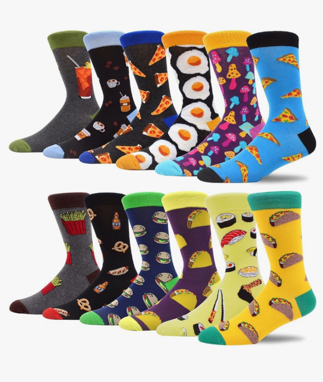 Men's Fun Dress Socks Colorful Novelty Patterned Cotton Crew Socks 12 Pack