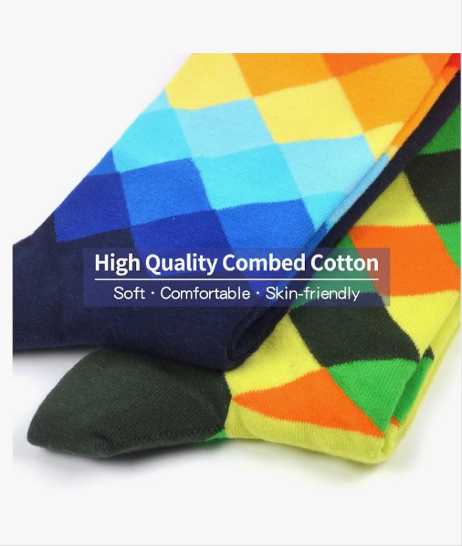 Men's Dress Colorful Combed Cotton Crew Socks 12 Pack - Size 9-11/10-13/12-16