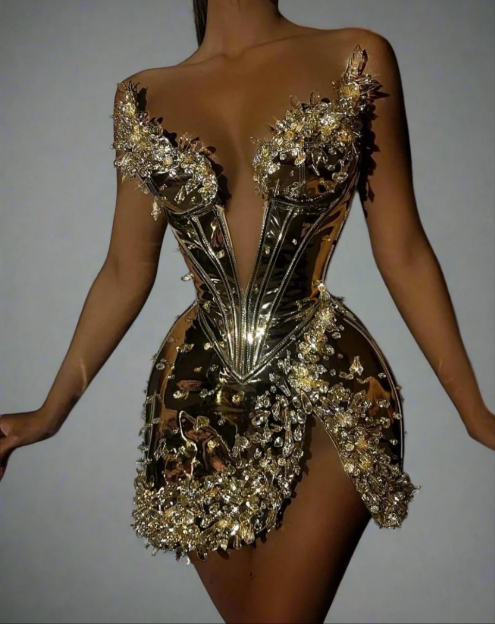 COCOMONEY Mini Corset Metallic Crystal Dress Hot Fun Sexy