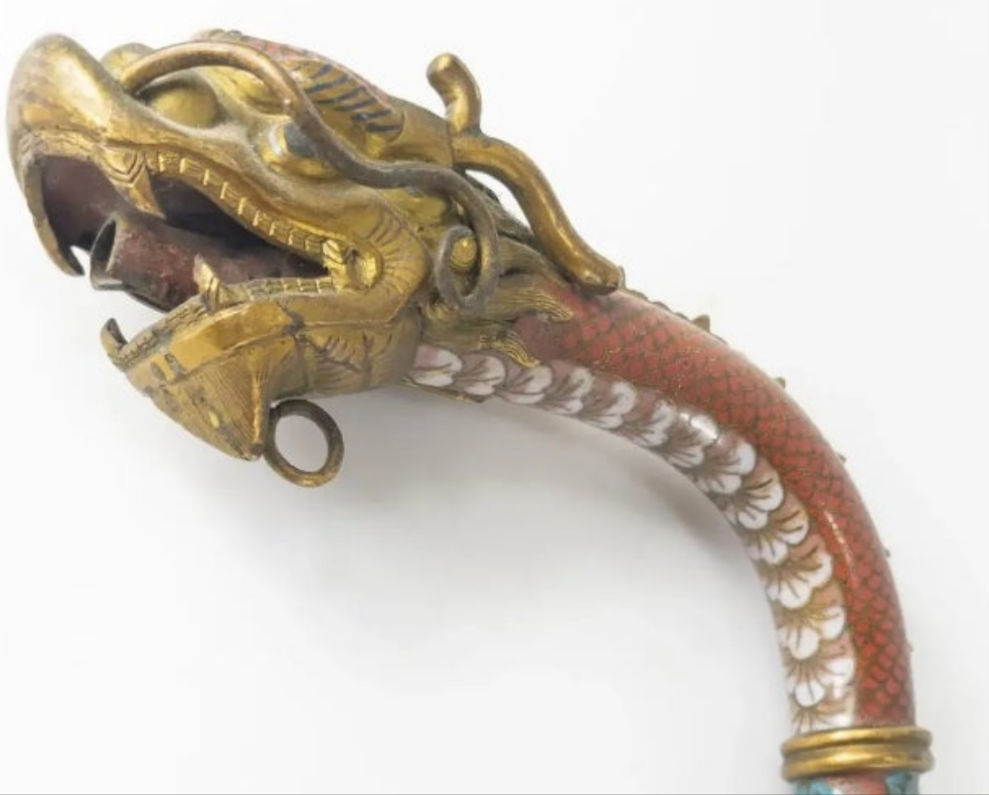 Rare 18th Century Chinese Cloisonne Enamel Gilt Bronze Dragon Cane Scepter