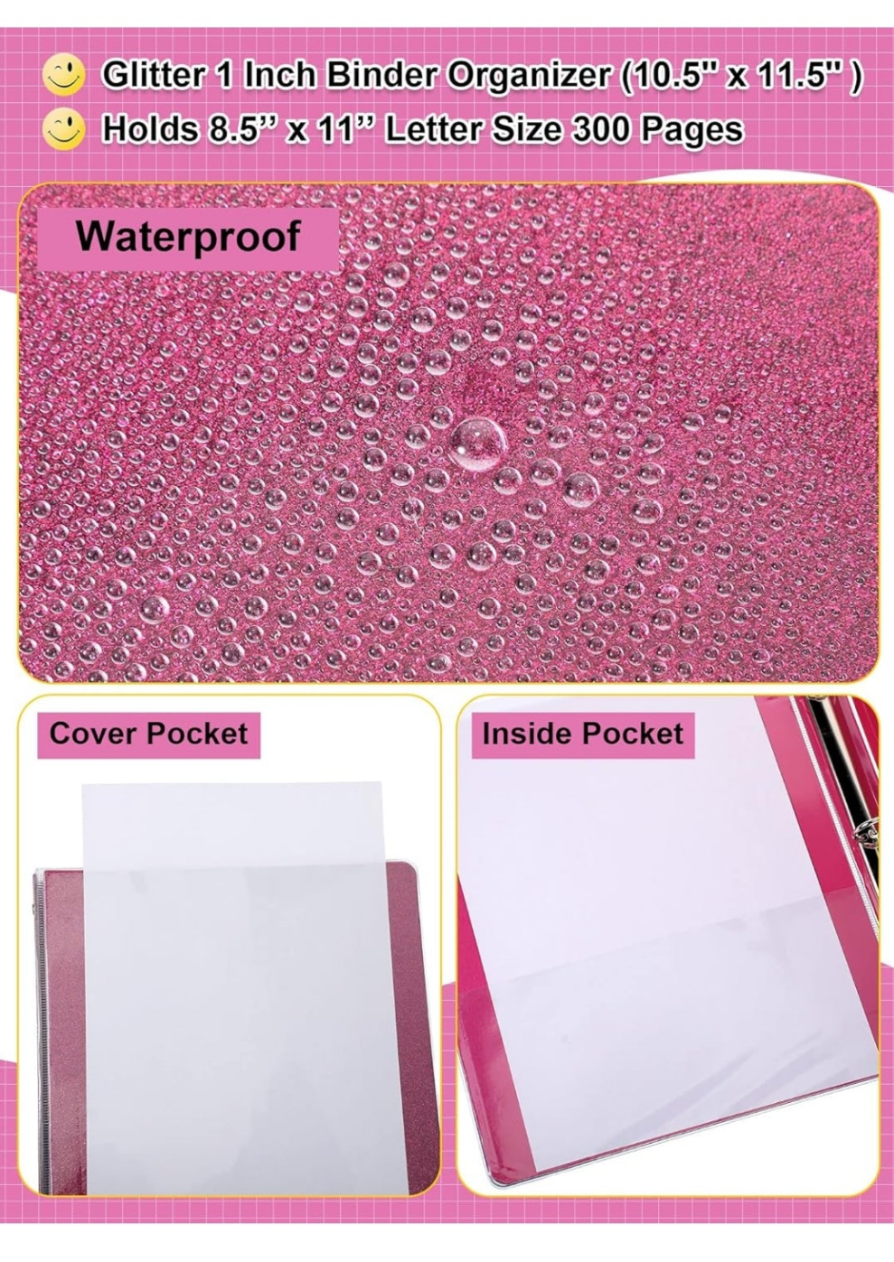 4 Pieces 3 Ring Binder Glitter 1 Inch Round Ring Binder Organizer Cute Office Accessories for Office, 11.61 x 10.24 x 1.38 Inches, Gold, Rose Pink, Rose Gold, Light Blue