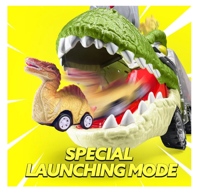 Big Dinosaur Transport Carrier Truck with Mini Dinosaur Car Set
13 in 1 DINOSAUR TRUCK: Our unique designed tyrannosaurus transport truck includes 1 big dinosaur carrier truck with sound button, lights,8 mini dinosaur pull back cars,3 mini Die-cast dinosa