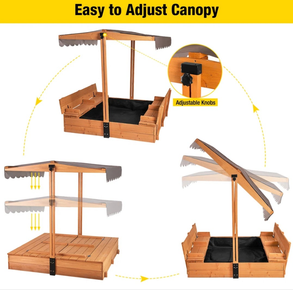 47.2'' x 51.9'' Wood Square Sandbox with Cover Outdoor Kods fun