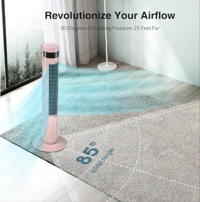 Tower Fan with Remote Control, Standing Fan for Office, Oscillating Fan for Home with Children/Pets/Elders,Time Settings,LCD Display,45W,Oscillation, 36" Pink or White