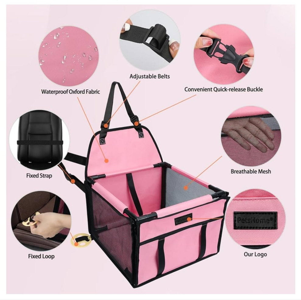 Dog Cat Car Seat Foldable Dog Car Booster Seat Waterproof Breathable Oxford Travel Bag for Small to Medium Dogs, Puppies,Cats and Pets-Upgrade