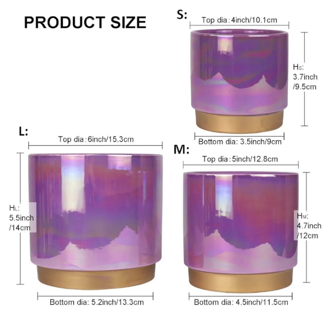 3 Pots for Plants, Ceramic Planter with Drainage Hole, 6.0 inch+5.0 Inch+4.0 Inch. Succulent Orchid Flower Pot - Rainbow Pearl Glaze
