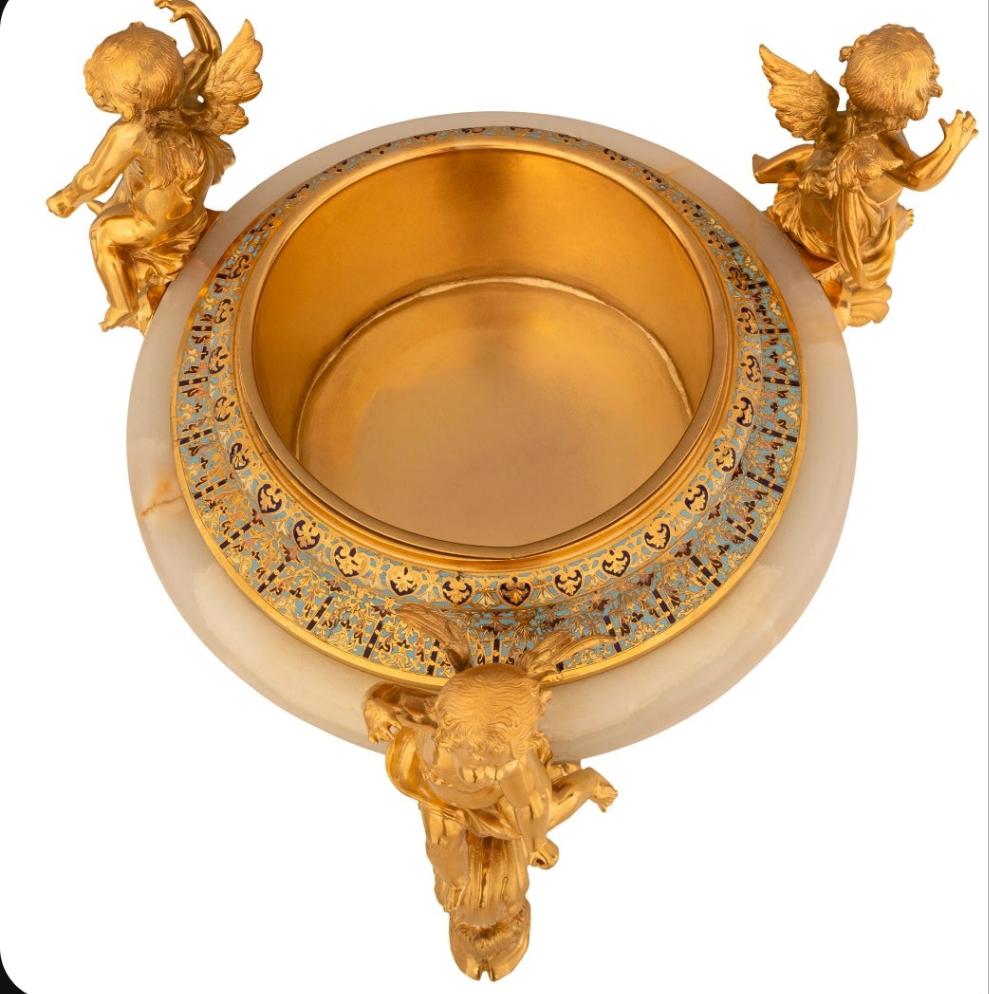 Stunning piece A French 19th century Belle Epoque period Onyx, Cloisonné and Ormolu centerpiece planter