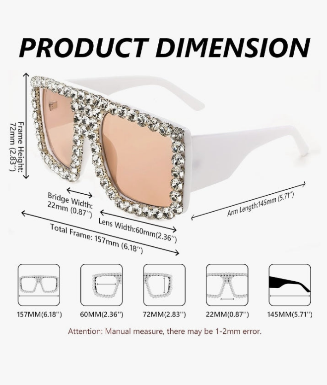 COCOMONEY Square Diamond Sunglasses for Women Retro Fashion Shiny Rhinestone Sun Glasses