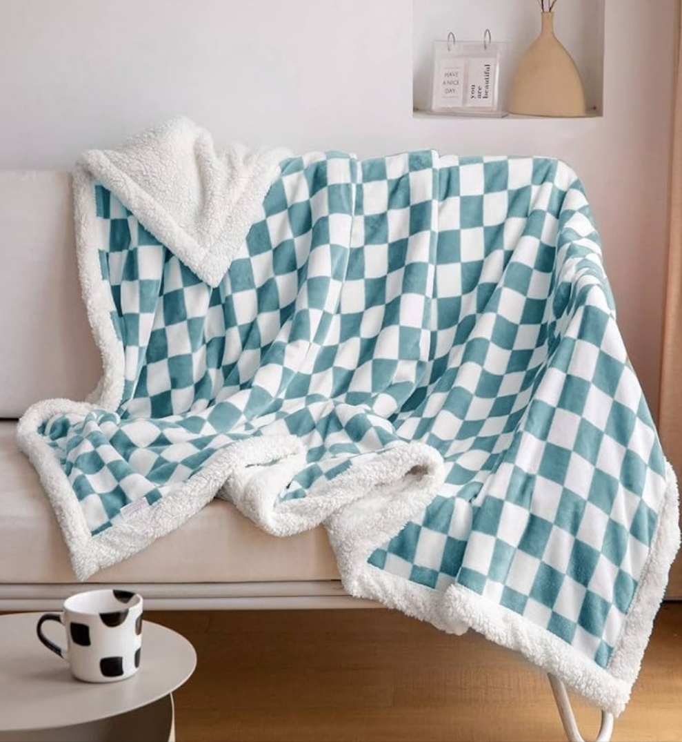 LOMAO Sherpa Throw Blanket Fleece Blanket with Checkered Pattern Soft Thick Blanket for Couch, Bed, Sofa Luxurious Warm and Cozy for All Seasons