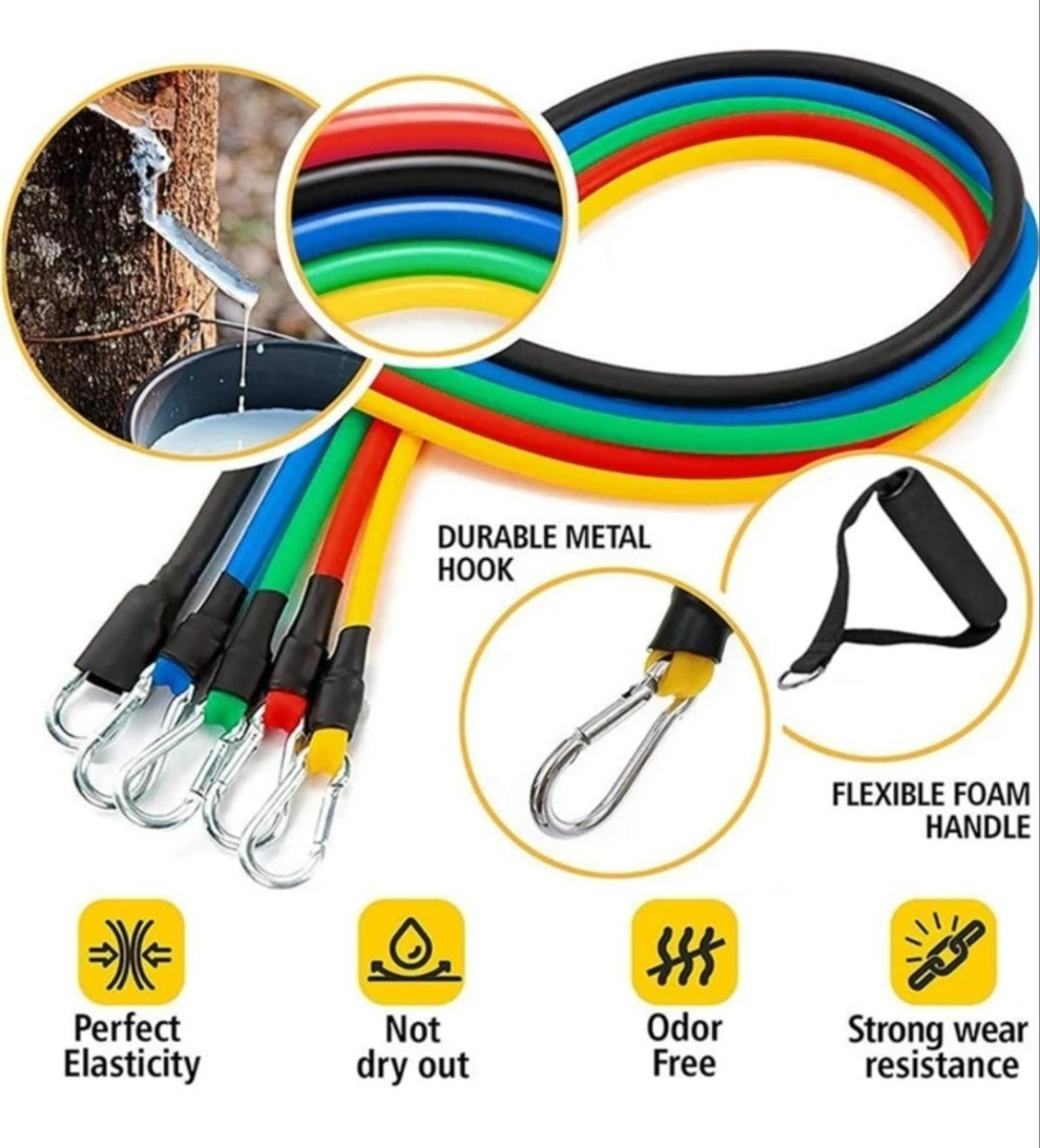 11Pcs Resistance Bands 100lbs Indoor Portable Fitness Equipment Yoga Home Gym Exercise Expander Tube Elastic Pull Ropes material tpe