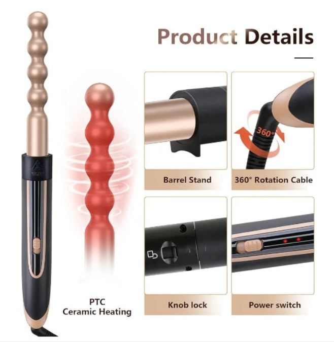 Curling Wand 5 in 1 Hair Curlers Iron Set Beach Waver Curling Iron with 5 Interchangeable Ceramic Tourmaline Barrel for Long Short Hair Styles Curling Iron Fast Heating Hair Cripmer for Women