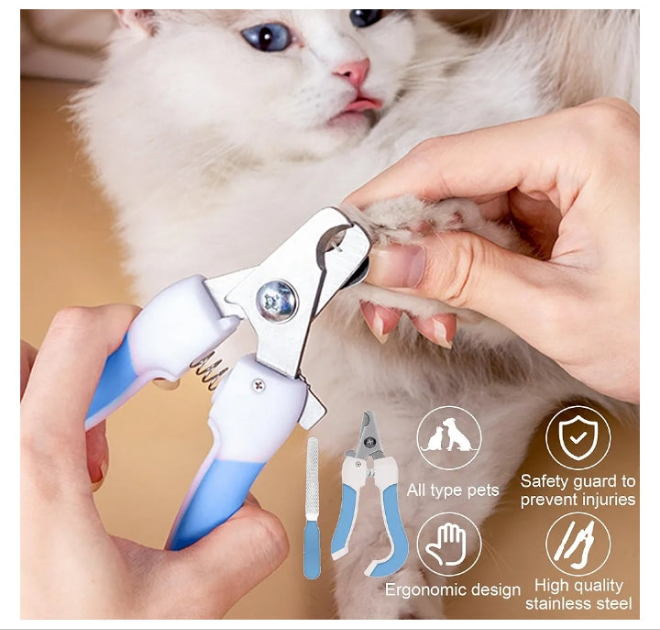 Pet Grooming Brush Kit 7pcs, Cat Brush with Release Button Comb Set for Shedding -Cat Brush&Nail Clippers File Set for Cat Dogs Long matted Haired Pets and Nail Repair