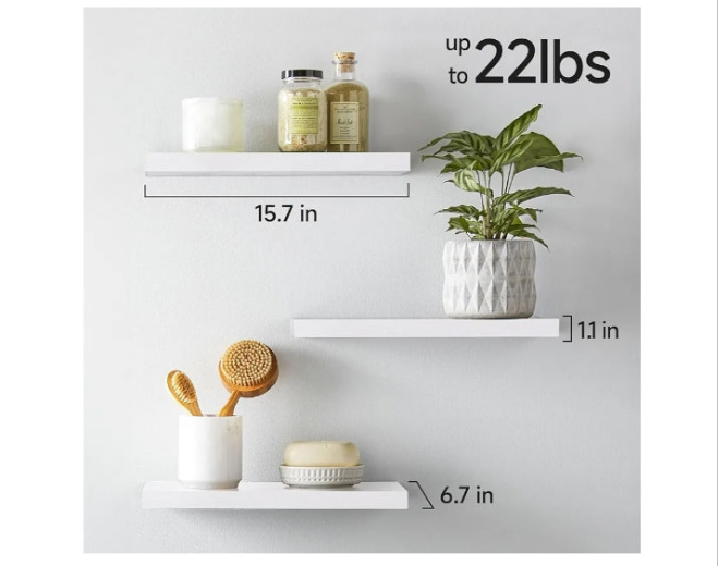 Floating Shelves for Wall, Wall Mounted Rustic Wood Shelves for Bathroom, Bedroom, Living Room, Kitchen, Hanging Shelf for Books/Storage/Room Decor with 22lbs Capacity (Black, Set of 3, 16in)