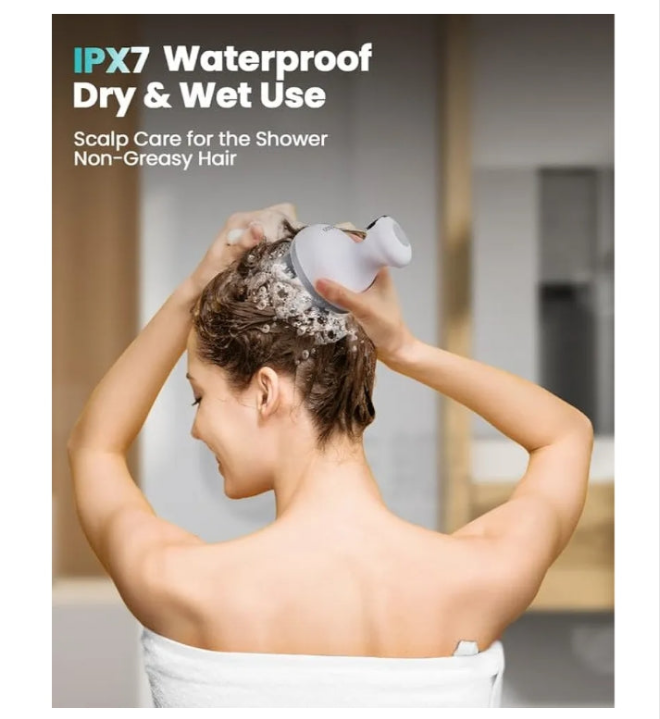 Electric Scalp Massager for Hair Growth & Stress Relief, Headaches - Waterproof, Portable, Cordless & Rechargeable, Promotes Scalp Health & Blood Circulation for Shower & Home, Cat Use