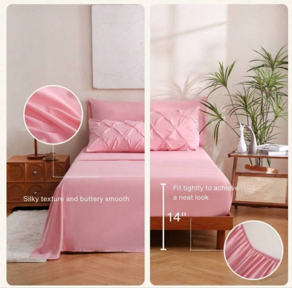 7pcs Bed In A Bag, Pinch Pleat Complete Bedding Sets With Comforter, Flat Sheet, Fitted Sheet And Pillowcases & Shams Queen/King Size