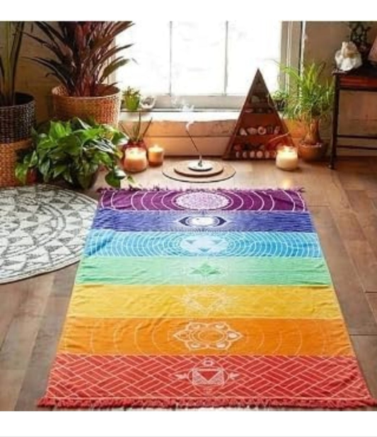 Rainbow Chakra Yoga Mat Sunscreen Shawl Hippy Boho Gypsy